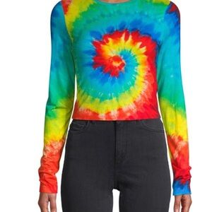 *Alice+Olivia Rainbow Tie-Dyed Long Sleeve Cropped Top Size XSmall